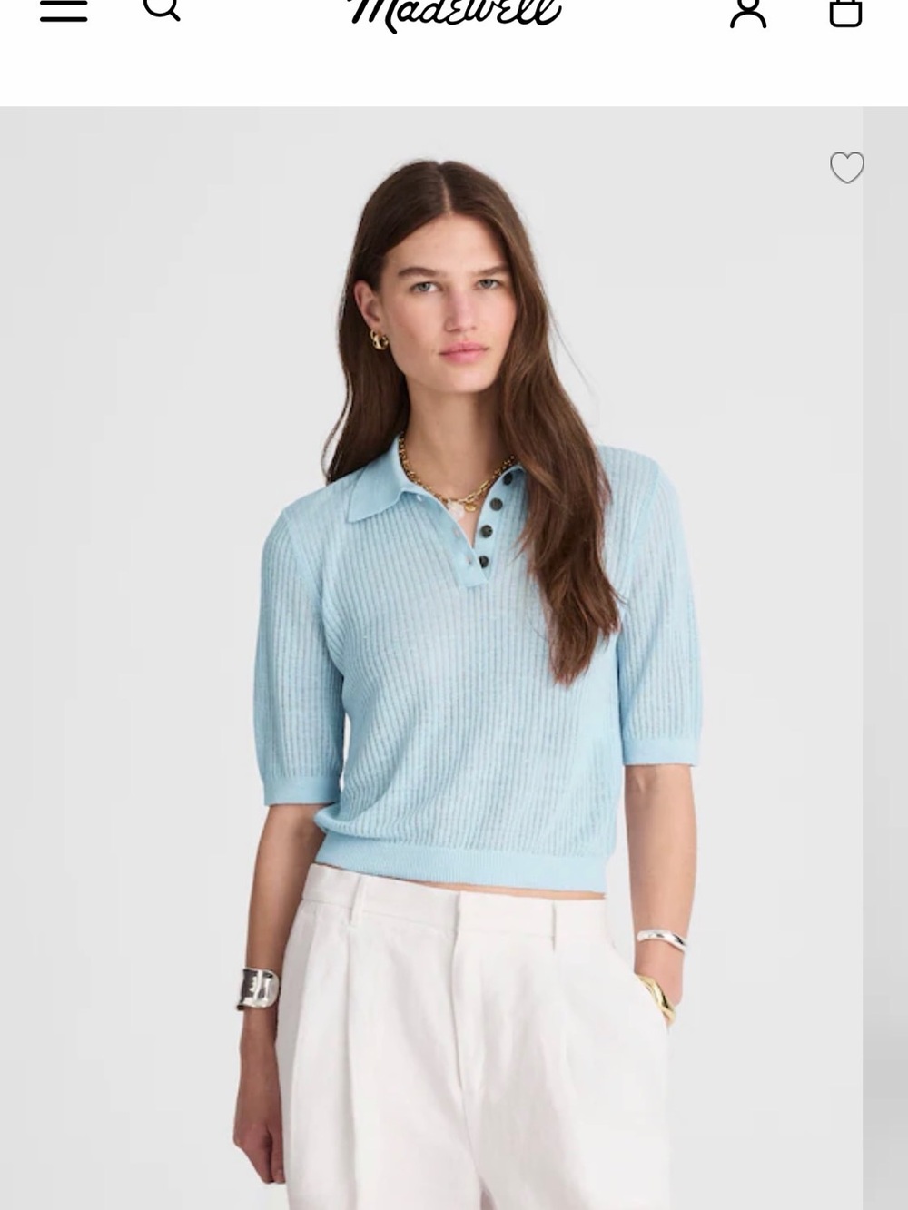 Madewell Pastel Blue Ribbed Short-Sleeve V-Neck Sweater